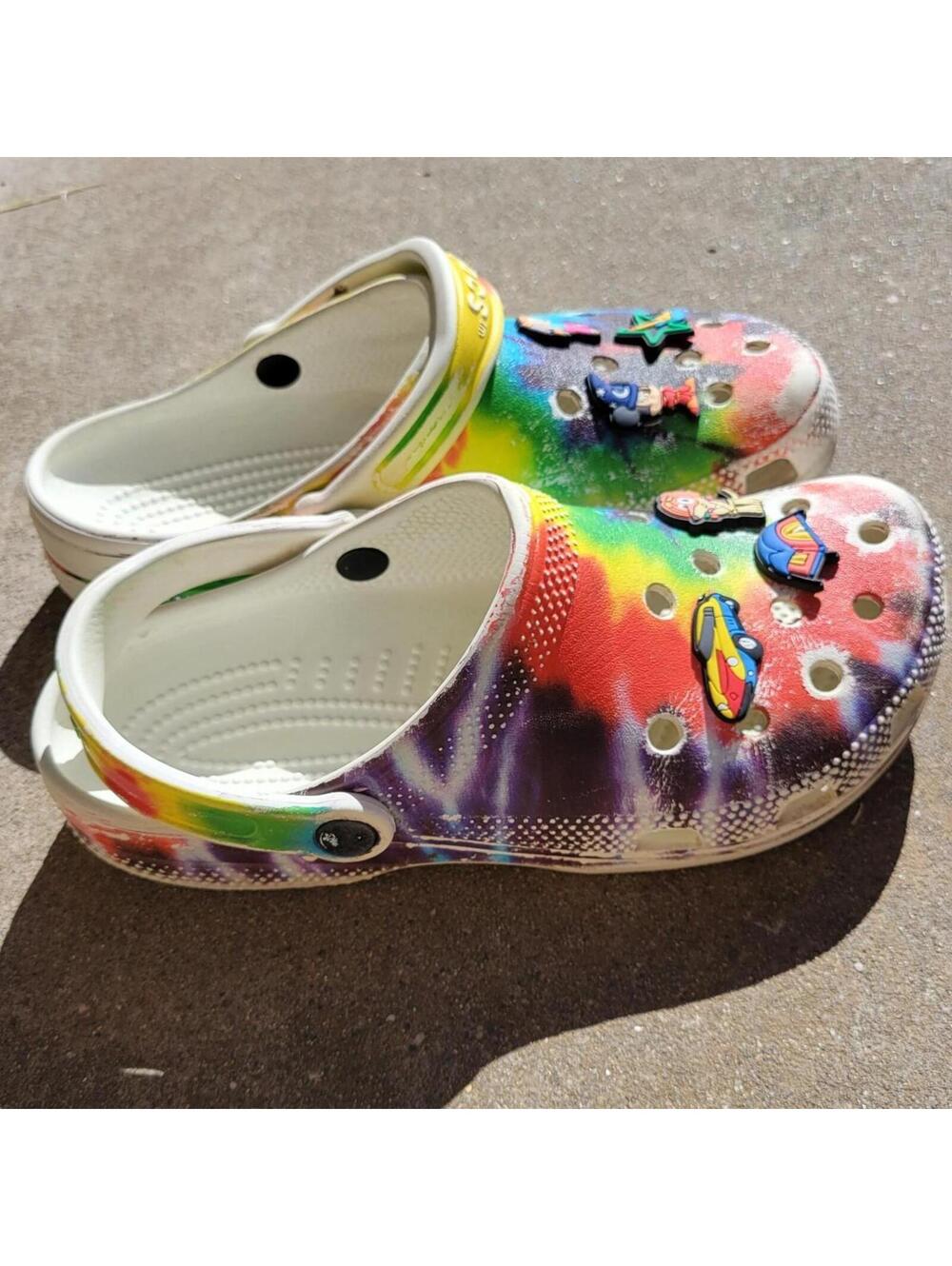 6 Youth,  8 Women's Rainbow crocs with clog charms. pre-owned, worn - Picture 6 of 7